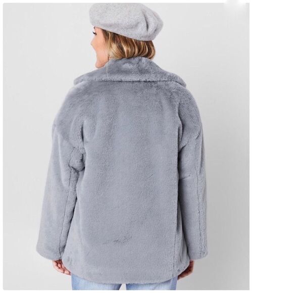 𝅺free People KateFaux Fur Coat In Cloudy Day - Picture 10 of 16